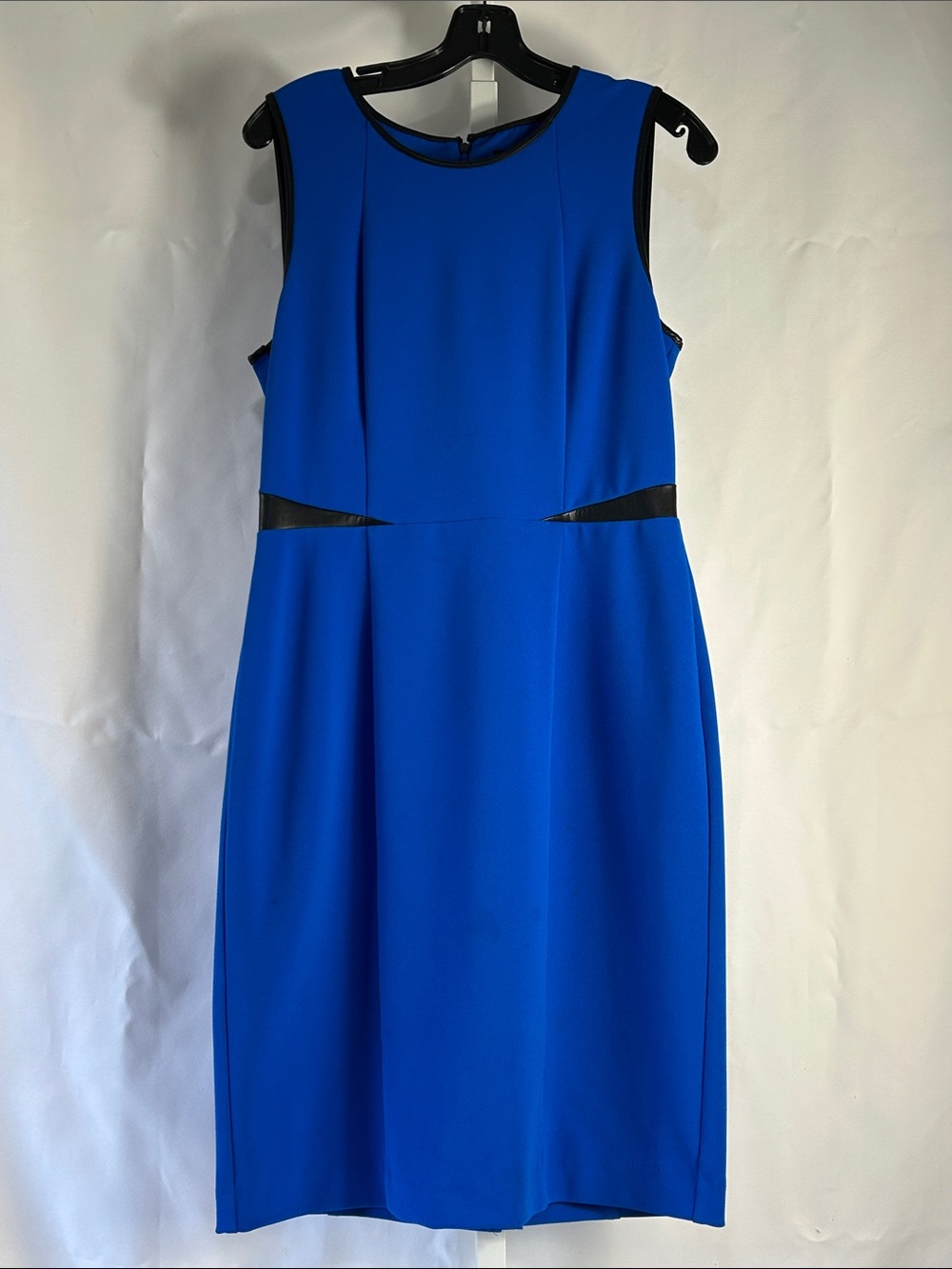 Karl Lagerfeld Women’s Size 8 Blue Sleeveless Black Leather Trim Zip Up Dress